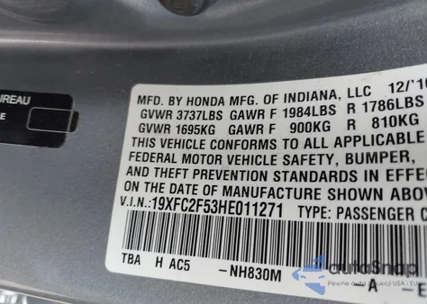2017 Honda Civic Lx from USA, damaged, VIN 19XFC2F53HE011271